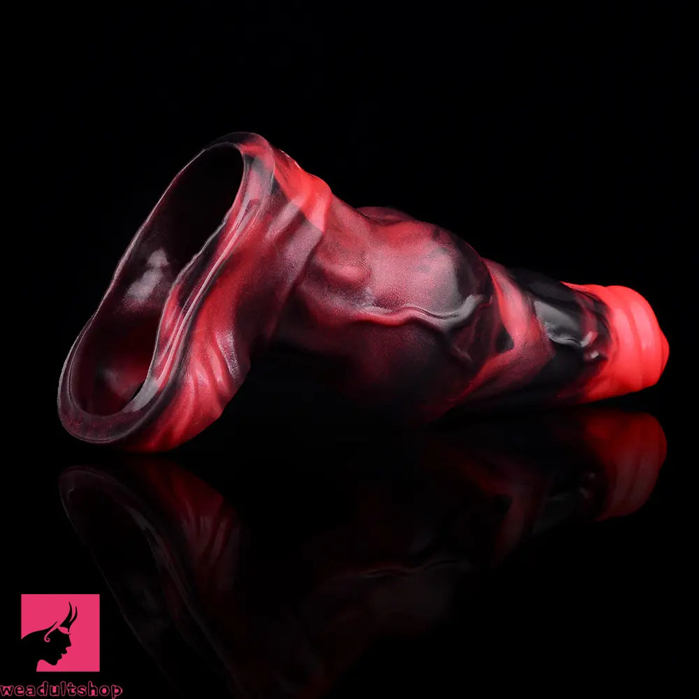 7.17in Silicone Animal Sleeve Knot Vibrating Hollow Dildo With Cock Ring