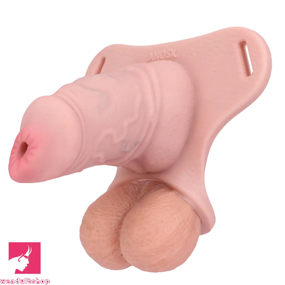 3.54in Silicone Soft Real Penis Cage Strap on Chastity Dildo With Lock