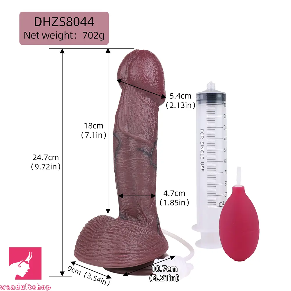 9.72in Manual Male Female Dual Density Silicone Ejaculating Soft Dildo