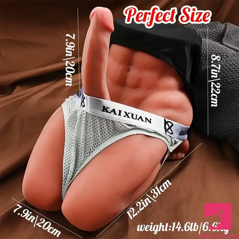 7.9in Premium Silicone Soft Dildo With 14.6lb Muscle Male Sex Doll Torso