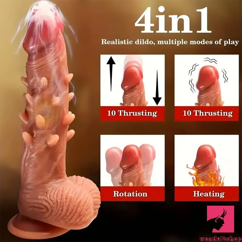 8.66in Big Spiked Vibrating Thrusting Rotation Silicone Soft Heated Dildo