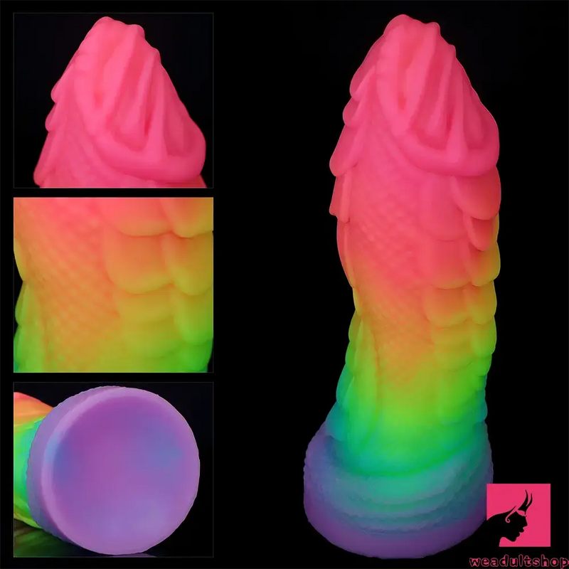 8.26in Fantasy Big Dragon Luminous Silicone Soft Women Rainbow Dildo