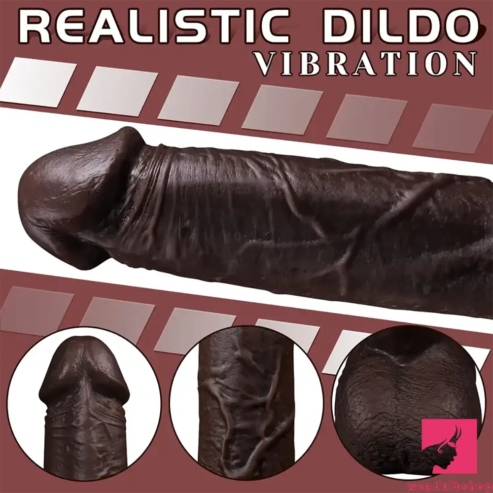 8.6in Soft Silicone Thrusting Vibrating Heating Remote Ebony Dildo