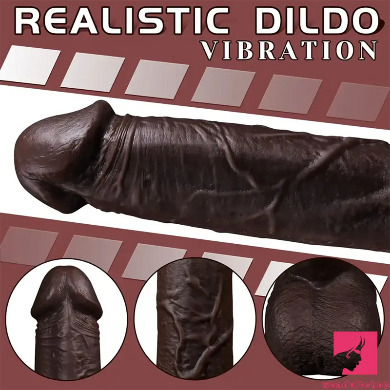 8.6in Soft Silicone Thrusting Vibrating Heating Remote Ebony Dildo