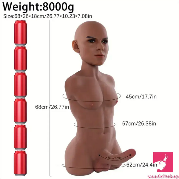 7.09in Silicone Flexible Dildo With Male Sex Torso For Hands-Free Anus