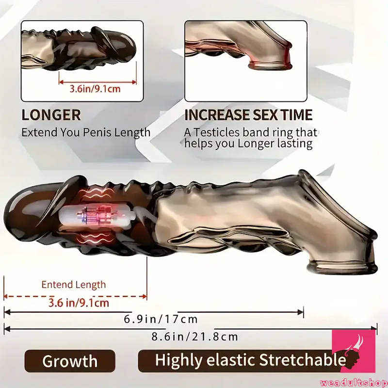 8.6in Vibrating Dildo Sleeve Silicone Soft Cock Enlargement Love Toy