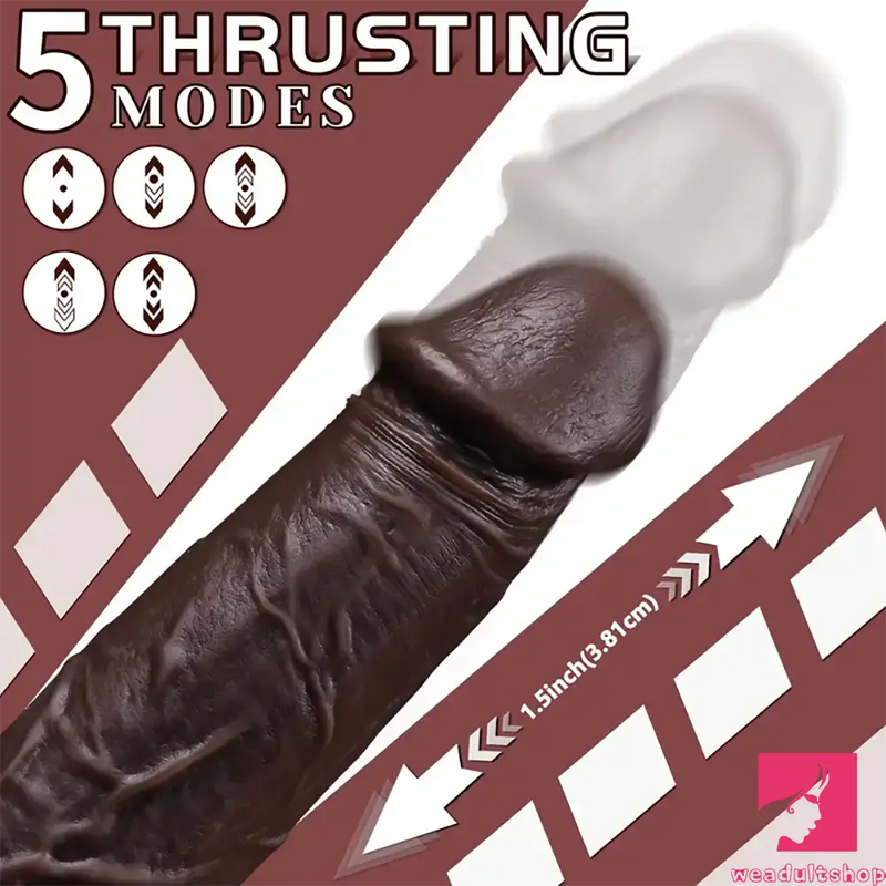 8.6in Soft Silicone Thrusting Vibrating Heating Remote Ebony Dildo