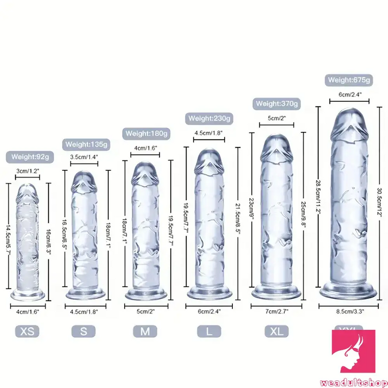 6.3in 7.1in 7.7in 8.5in 9.8in 12in Realistic Clear Suction Cup Dildo