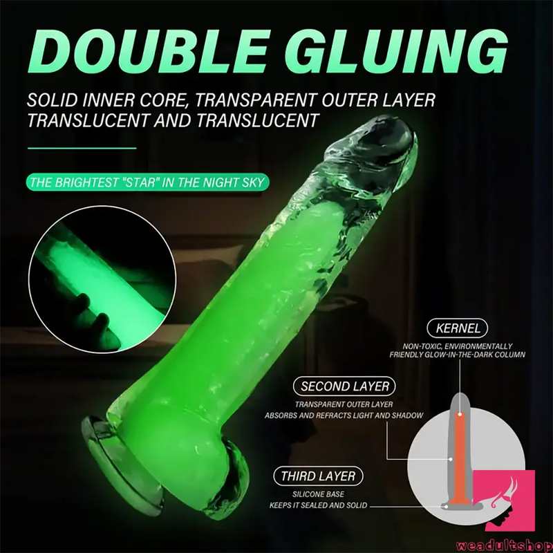6.5in 7.3in 8.26in 9.44in Luminous Crystal TPE Flexible Double-Layer Dildo