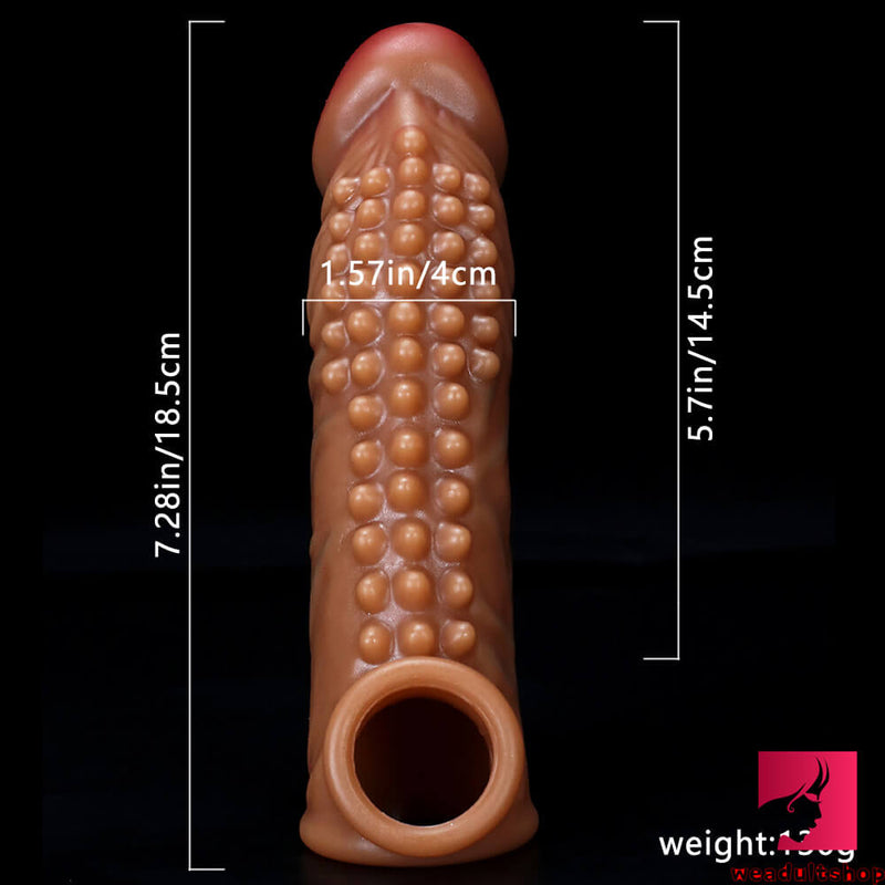 7.28in Hollow Cock Sleeve Reusable Silicone Penis Enlarger Toy