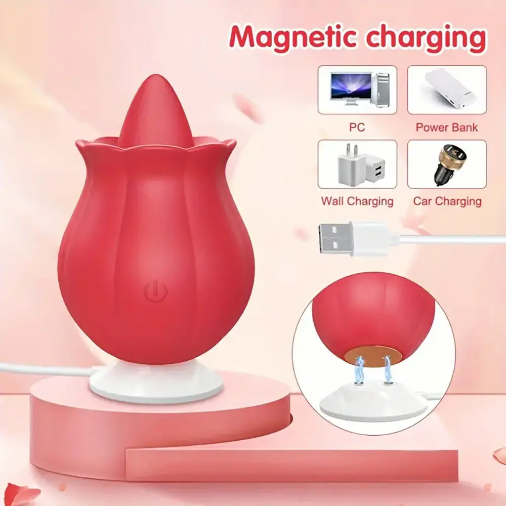 Realistic Tongue Rose Flower Vibrator With 10 Tongue Licking Modes Realistic Tongue Rose Flower Vibrator With 10 Tongue Licking Modes