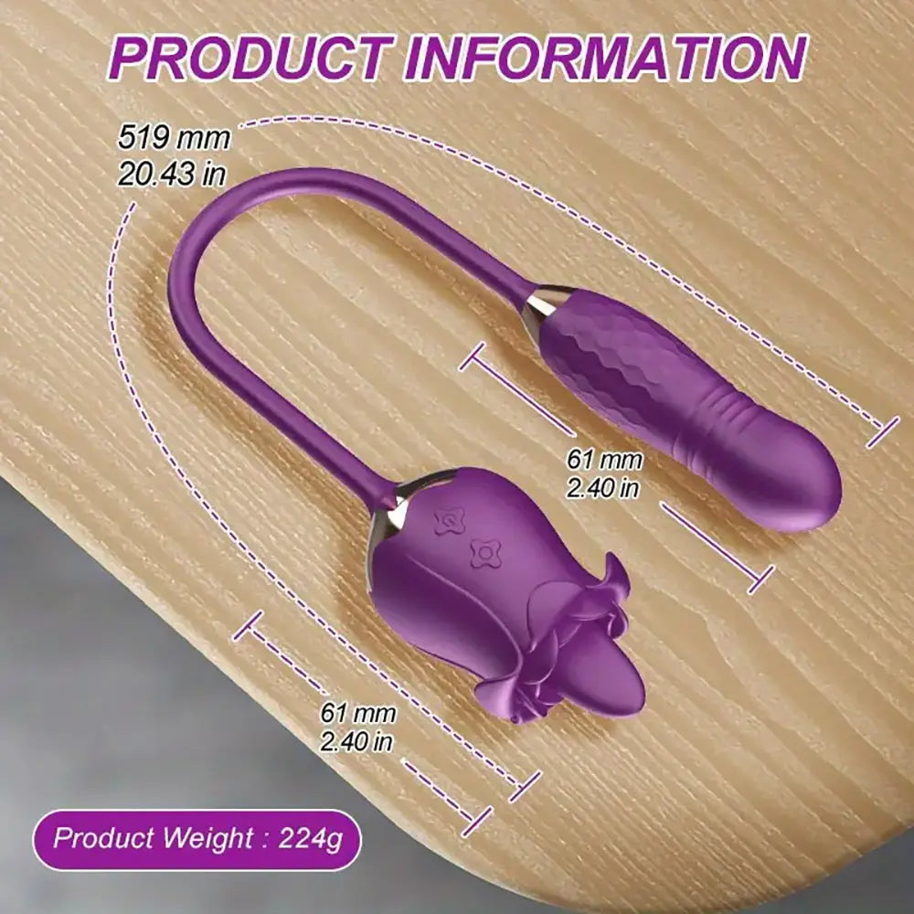 Rose Vibrating Thrusting Clitoral Stimulator Vaginal Anal Licking Toy