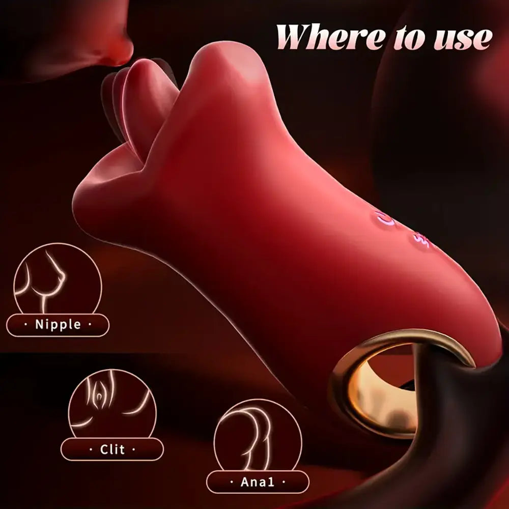 Tongue Licking Vibrator Rose Massager Sex Toy Nipple Clit Vibrator