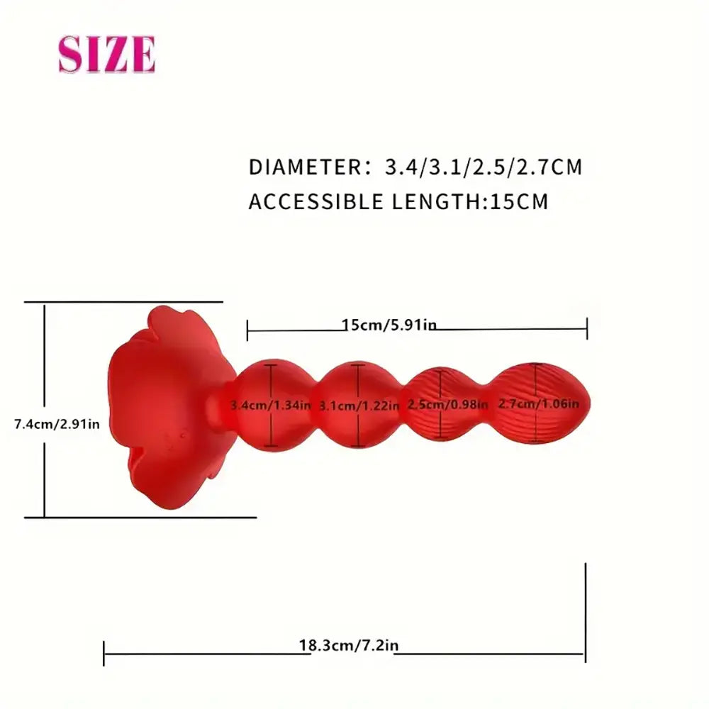 10 Rotating Twist Vibrating Graded Beads Rose Female Anal Vibrator