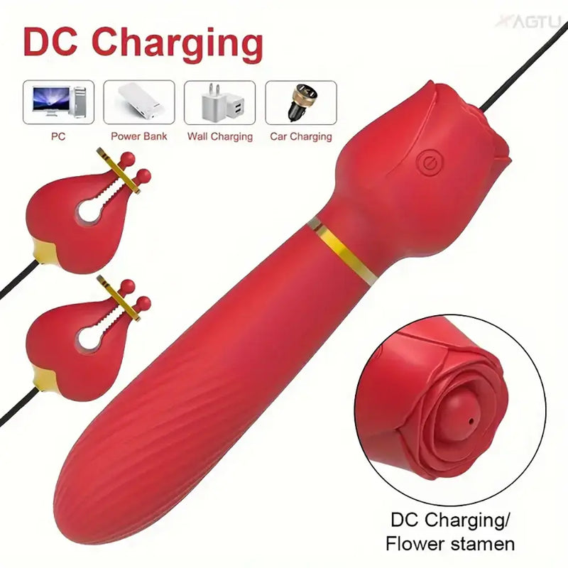 2in1 Nipple Clamps Vibration Rose Toy Dual-Peak Clamps Stimulator