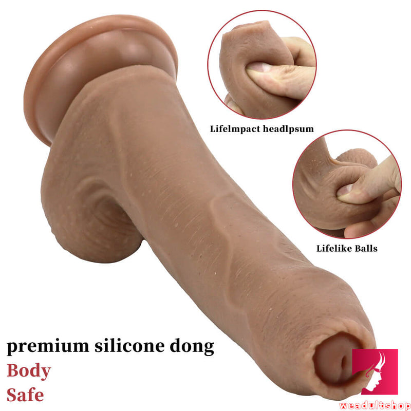 8.66in Realistic Soft Uncut Silicone Suction Cup Dildo For Adults