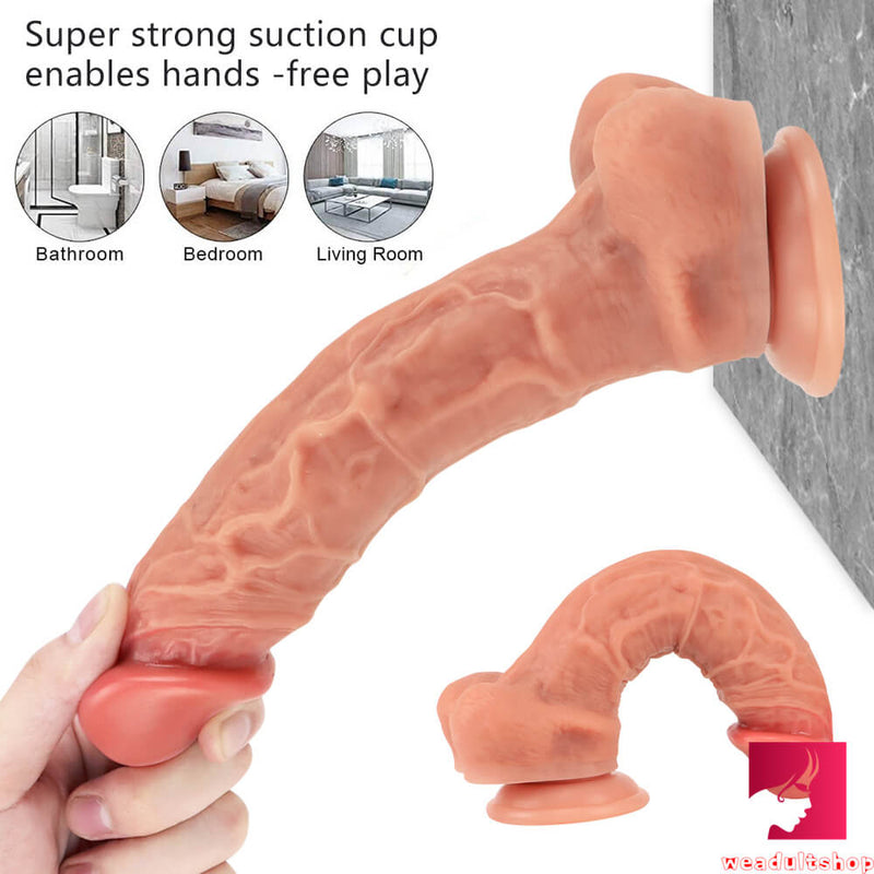 9.45in Big Real Feeling Soft Double Layer Silicone Dildo For Vagina