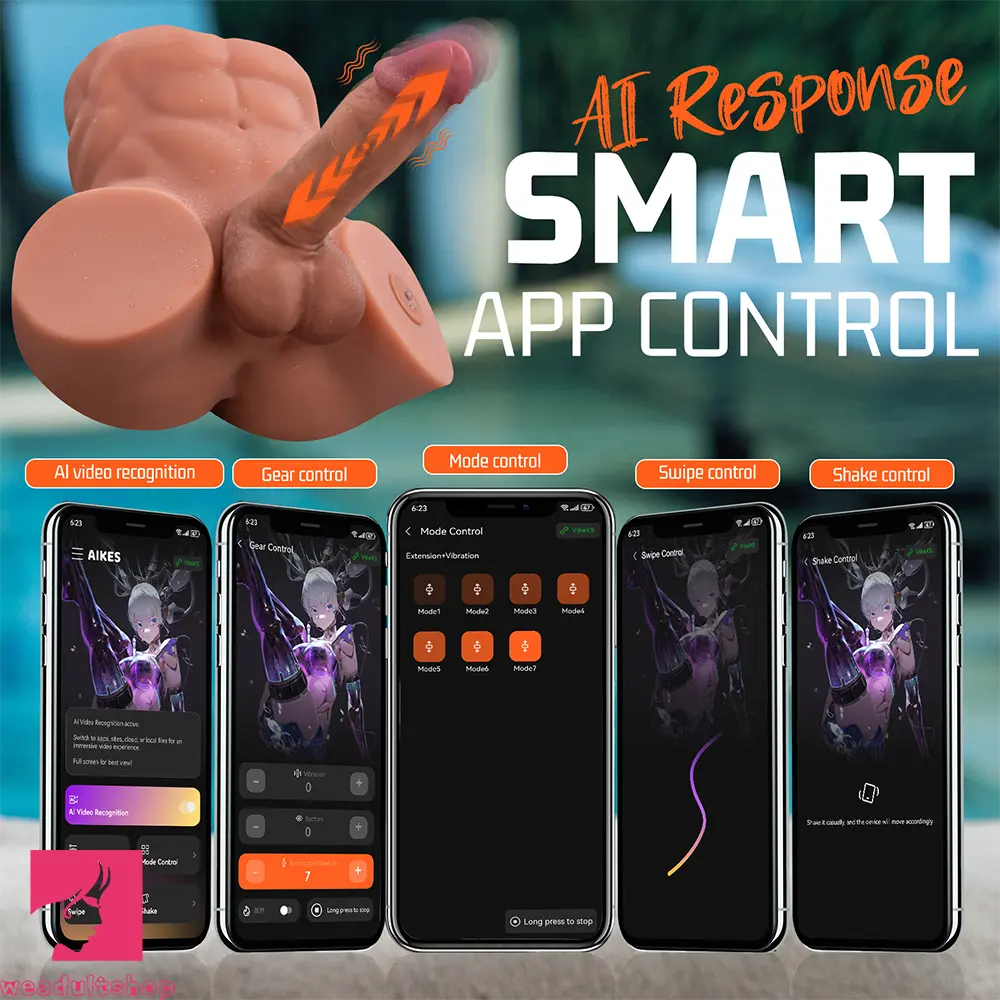 9.45in Exclusive Smart App AI Soft Handheld Thrusting Vibrating Torso Dildo