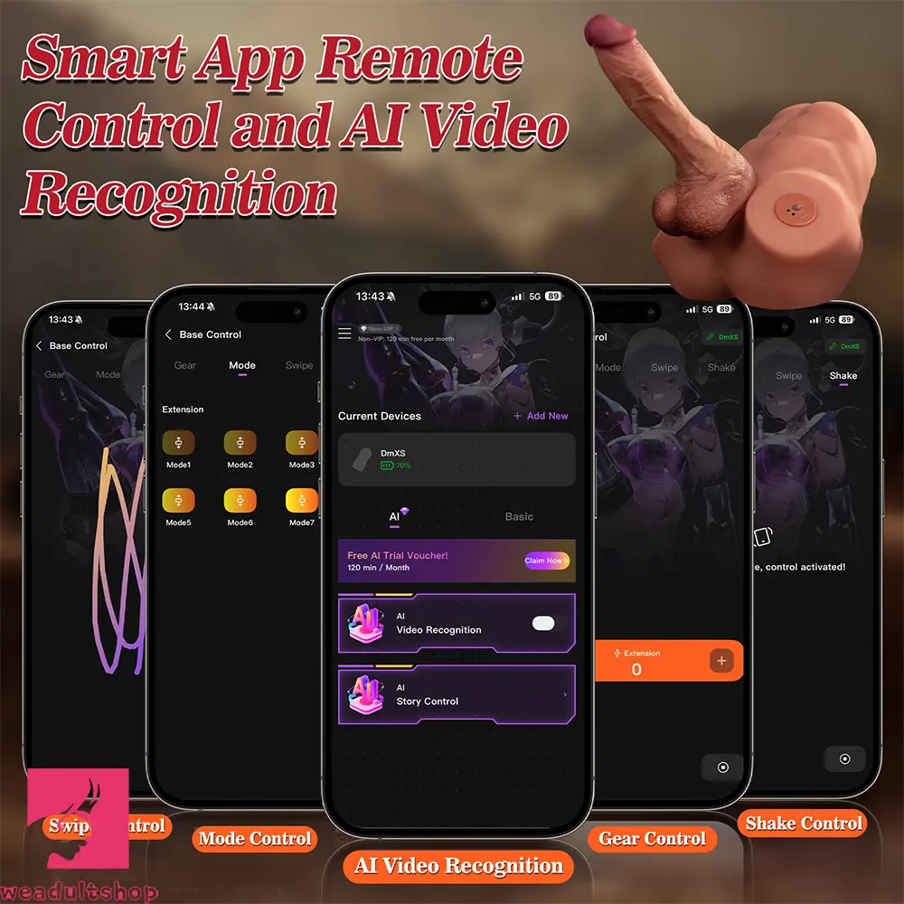 8.46in AI Video Recognition APP Remote Male Torso Dildo With Skin Texture