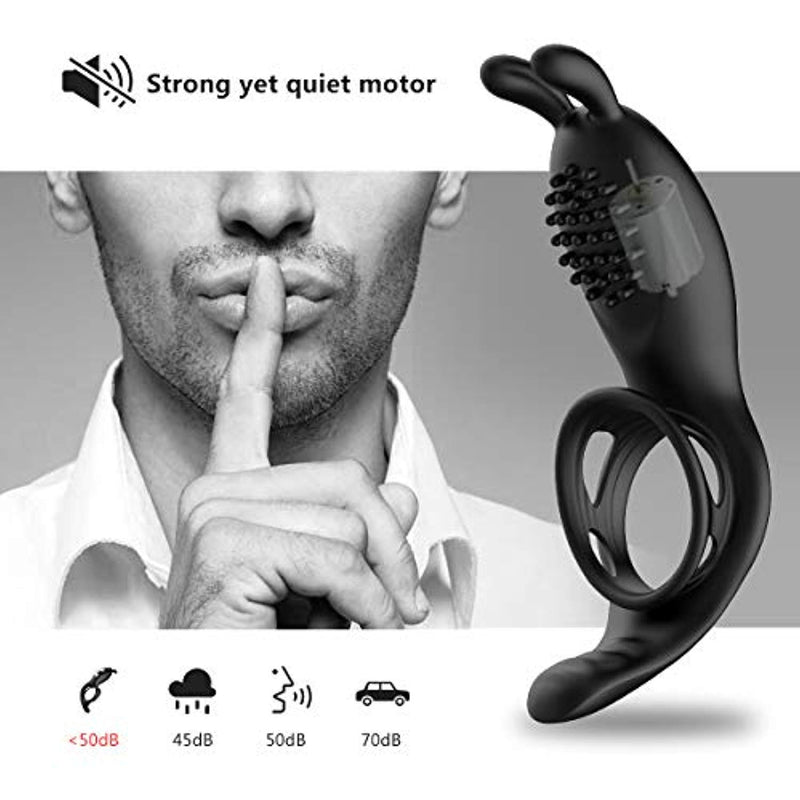 Penis Ring Rabbit Vibrator With Rabbit Ears Hand Held Massager - Adult Toys 