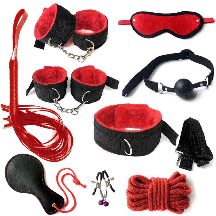 1 set 10 pcs set of Ladies' leather red bondage kit BDSM kits mouth plug  nipple clip for fun sex toys