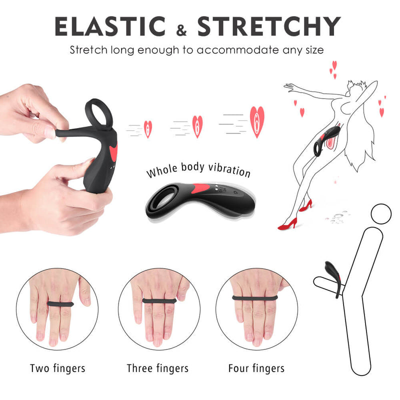 3in1 Double Loops Multiple Vibrating Cock Ring Handheld Massager - Adult Toys 