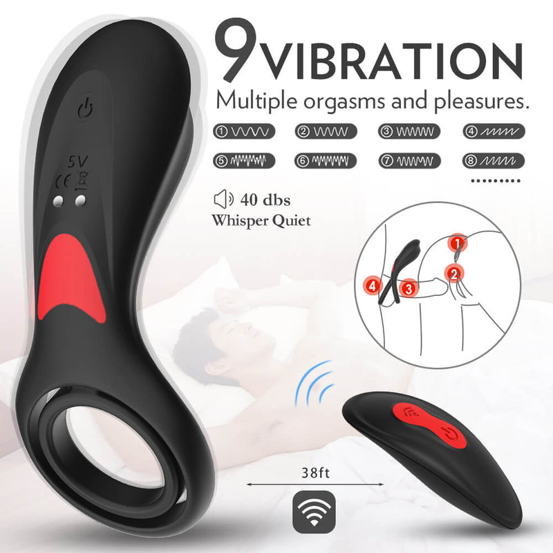 3in1 Double Loops Multiple Vibrating Cock Ring Handheld Massager - Adult Toys 