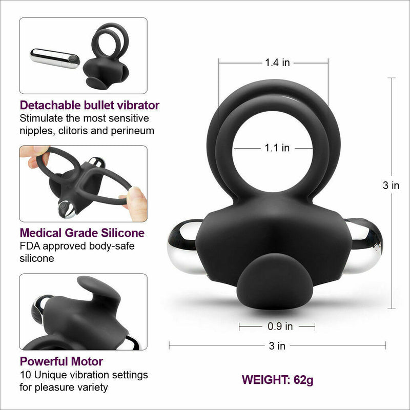 Remote Control Multi-speed Dual Vibrating Cock Ring Vibrator For Men - Adult Toys 