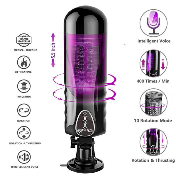Realistic Auto Male Penis Masturbator Rotation Heating Vocal - Adult Toys 