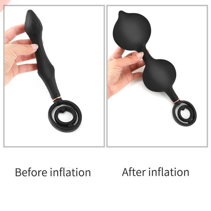 Double Beads Inflatable Anal Plug Dilator With Cock Ring