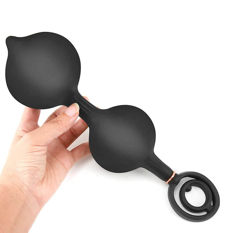 Double Beads Inflatable Anal Plug Dilator With Cock Ring