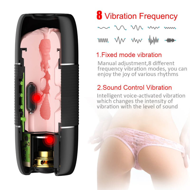 USB Charging 3D Stereo Sound Bluetooth Masturbator 8 Frequency Vibration Toy - Adult Toys 