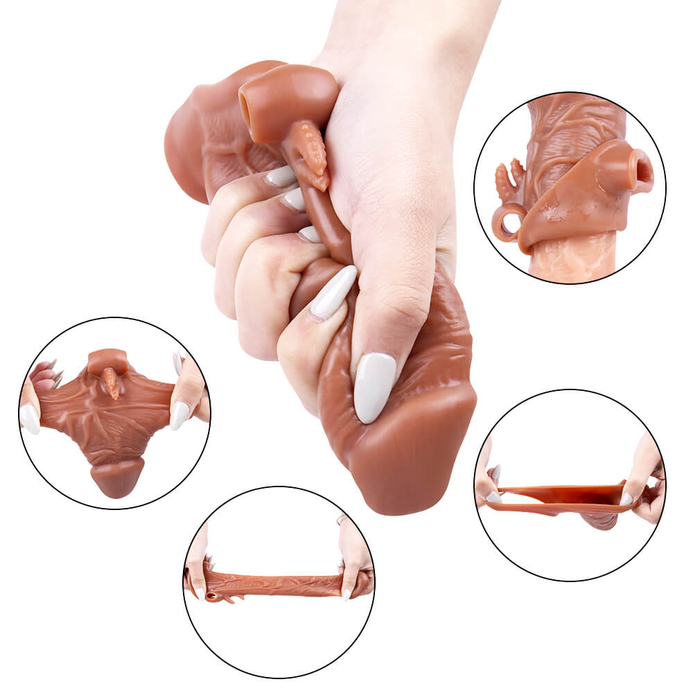 6.69in Realistic Cock Extender Sleeve Vibrating TPE Sex Toy For Men