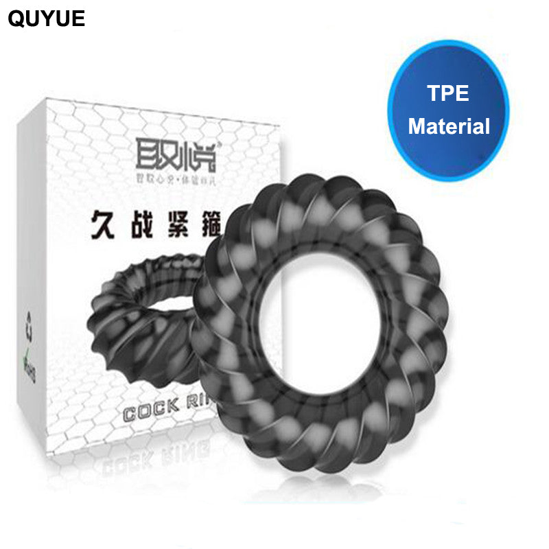 QUYUE 3D Spiral Penis Trainer Delay Ejaculation Tight Cock Ring - Adult Toys 