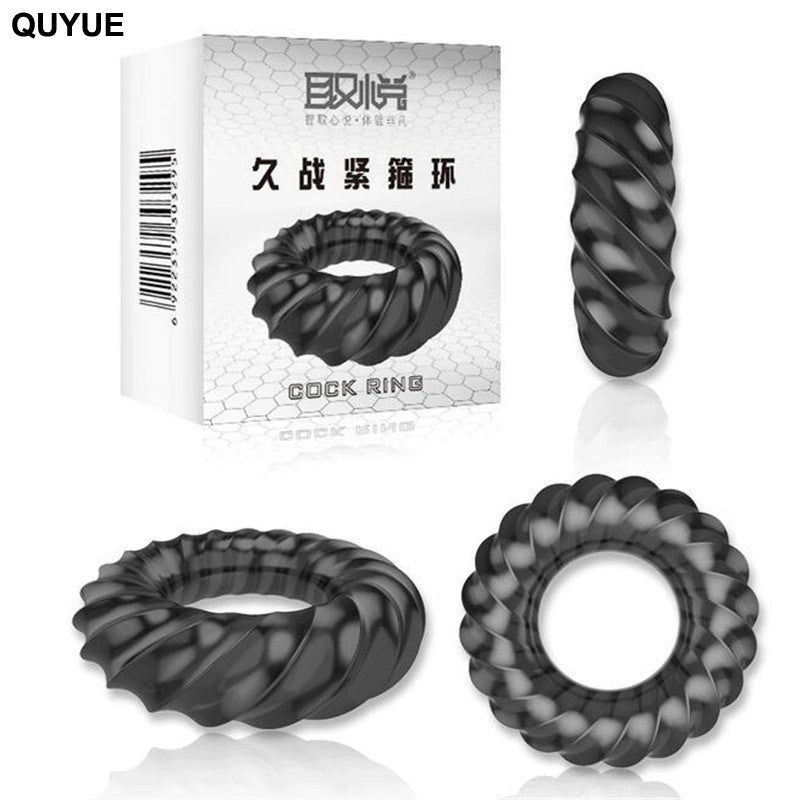QUYUE 3D Spiral Penis Trainer Delay Ejaculation Tight Cock Ring - Adult Toys 