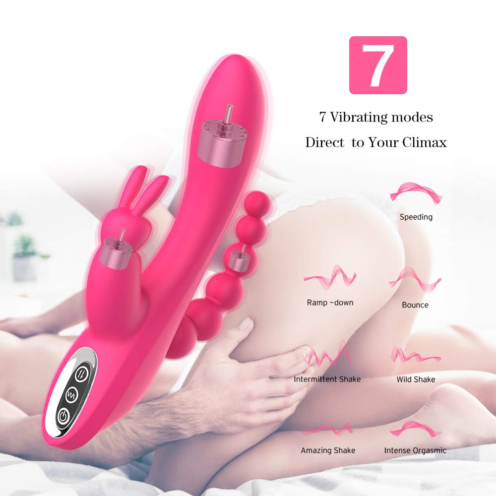 3In1 Massaging AV Wand Rabbit Vibrator With 6 Beads Female Toy - Adult Toys 