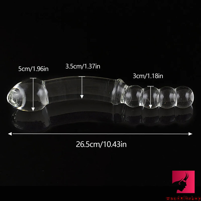 10.43in Large Long See Through Glass Dildo With Anal Beads