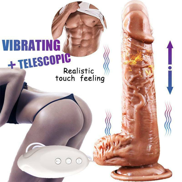 Telescopic Thrusting Heating Dildo Prostate Stimulation Vibrator - Adult Toys 