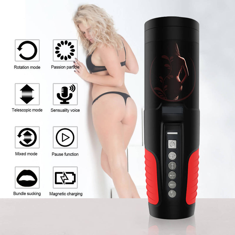 Auto Rotation 10 Sounds Vaginal Suction Cup Rechargeable Male Masturbator - Adult Toys 