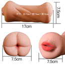 3D Dual Hole Anal Oral Pocket Pussy Realistic Silicone Masturbator For Men - Adult Toys 