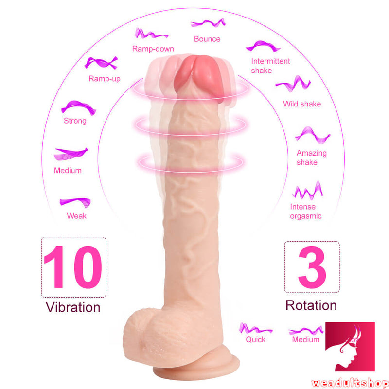 9.05in Rotation Revoving USB Charging 10 Vibrating Modes Dildo