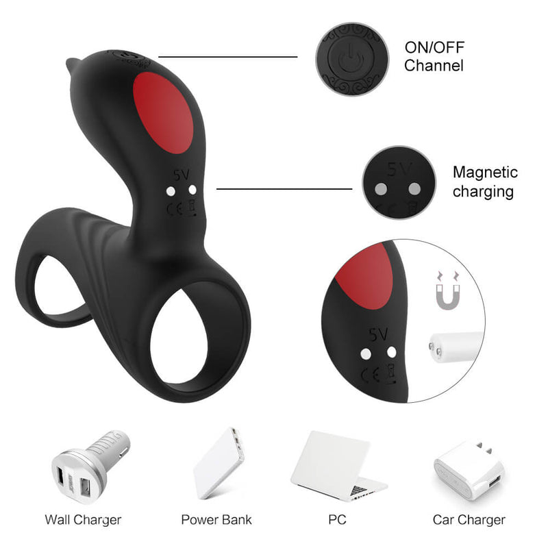 9 Vibration Modes Dual Loops Cock Ring Portable Electric Massage Toy - Adult Toys 