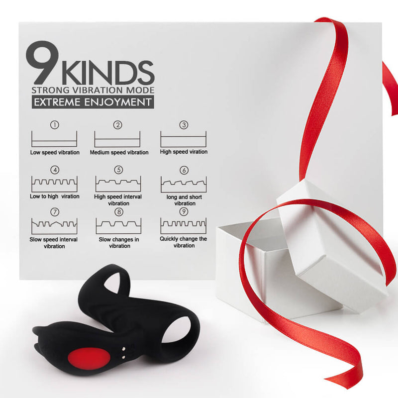 9 Vibration Modes Dual Loops Cock Ring Portable Electric Massage Toy - Adult Toys 