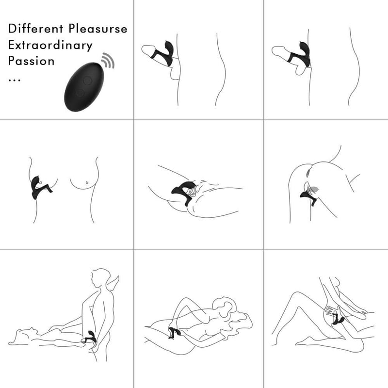 9 Vibration Modes Dual Loops Cock Ring Portable Electric Massage Toy - Adult Toys 