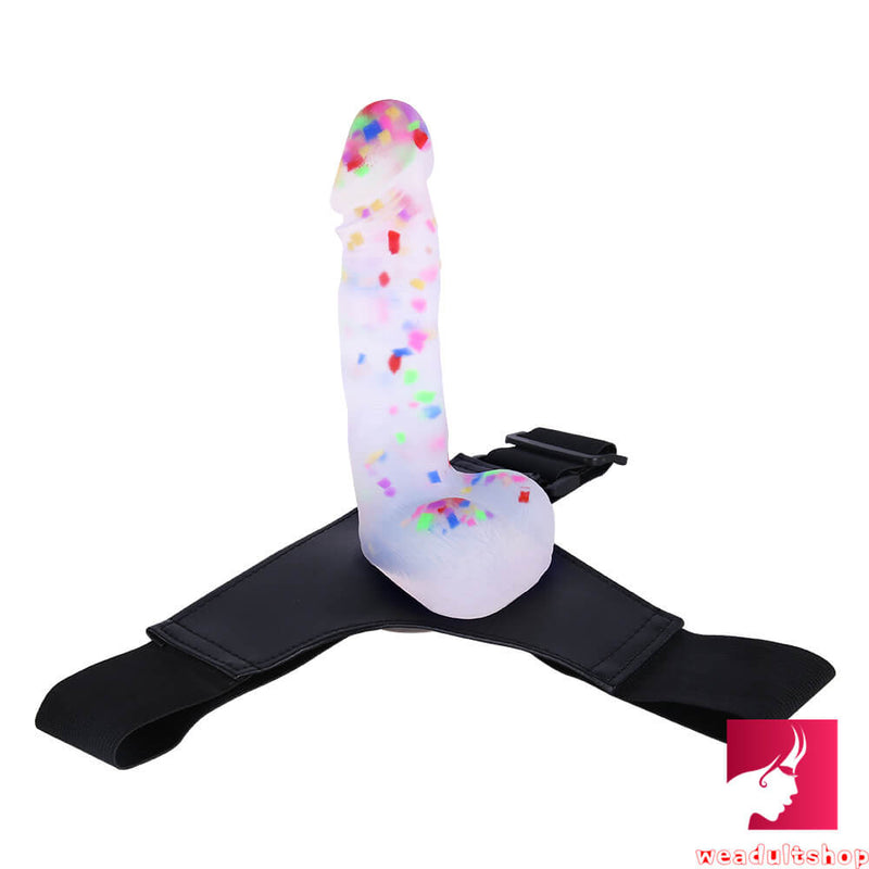 7.87in Flesh Cystal Strap-on Dildo For Men Women Lesbian Masturbation