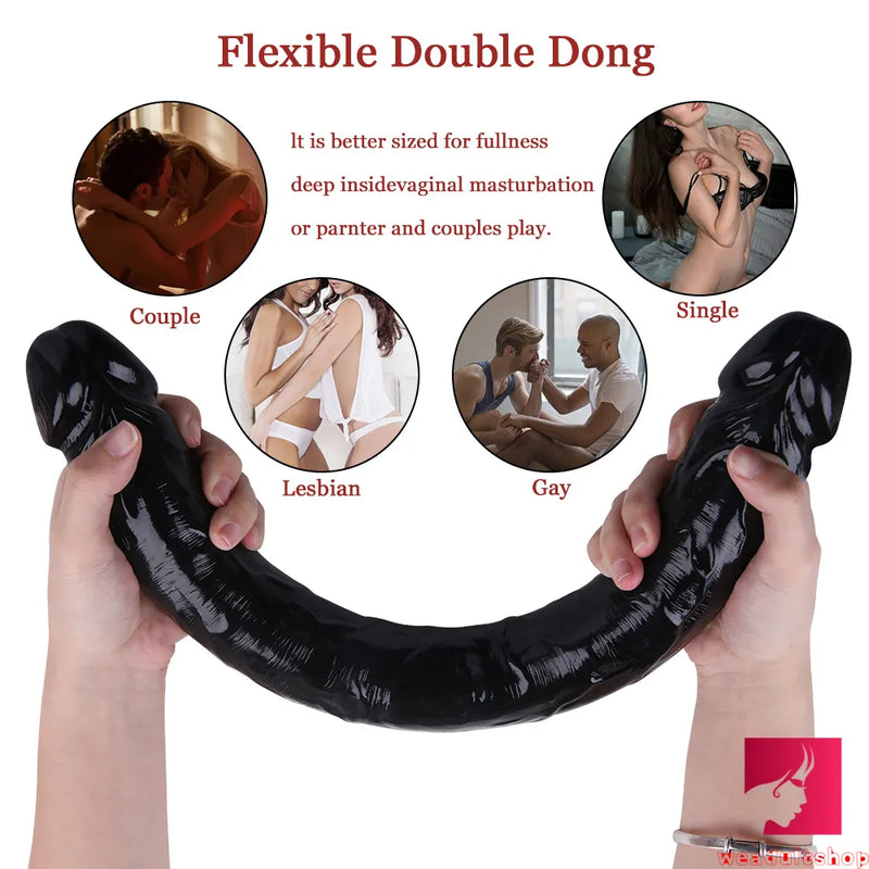 18.11in Long Skinny Dildo Smooth Double Soft Silicone Kiss Sex Toy