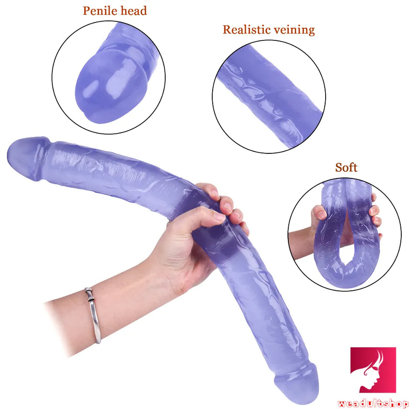 18.11in Long Skinny Dildo Smooth Double Soft Silicone Kiss Sex Toy