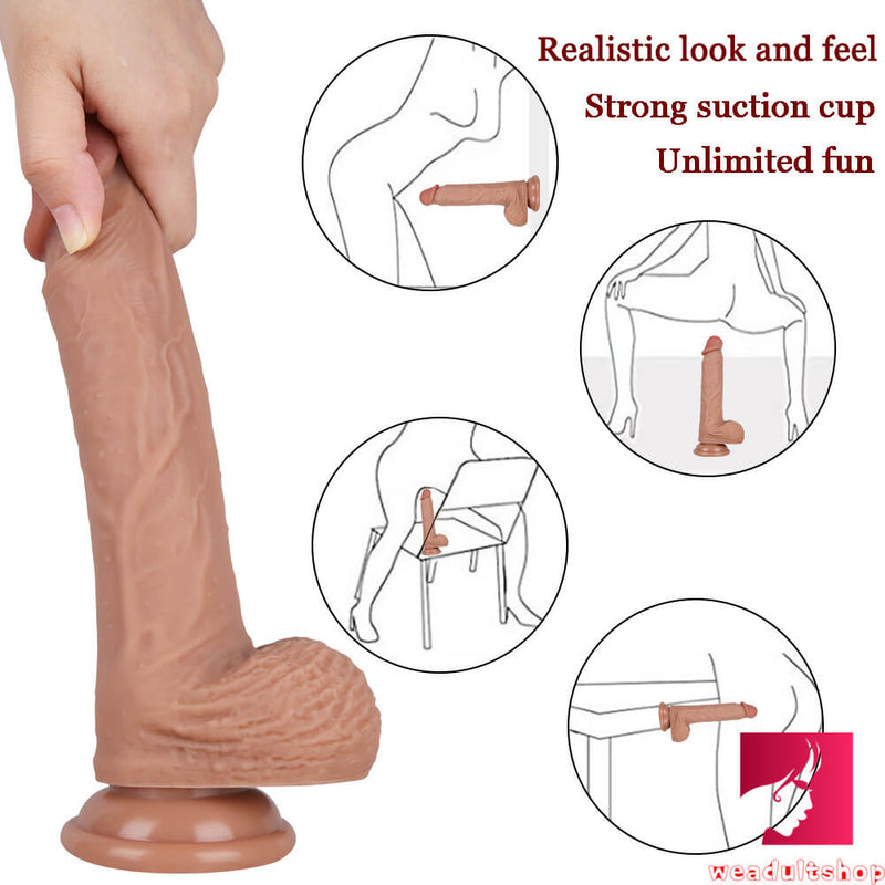 8.66in Realistic Glans Dildo With Blue Veins Lifelike Testicles