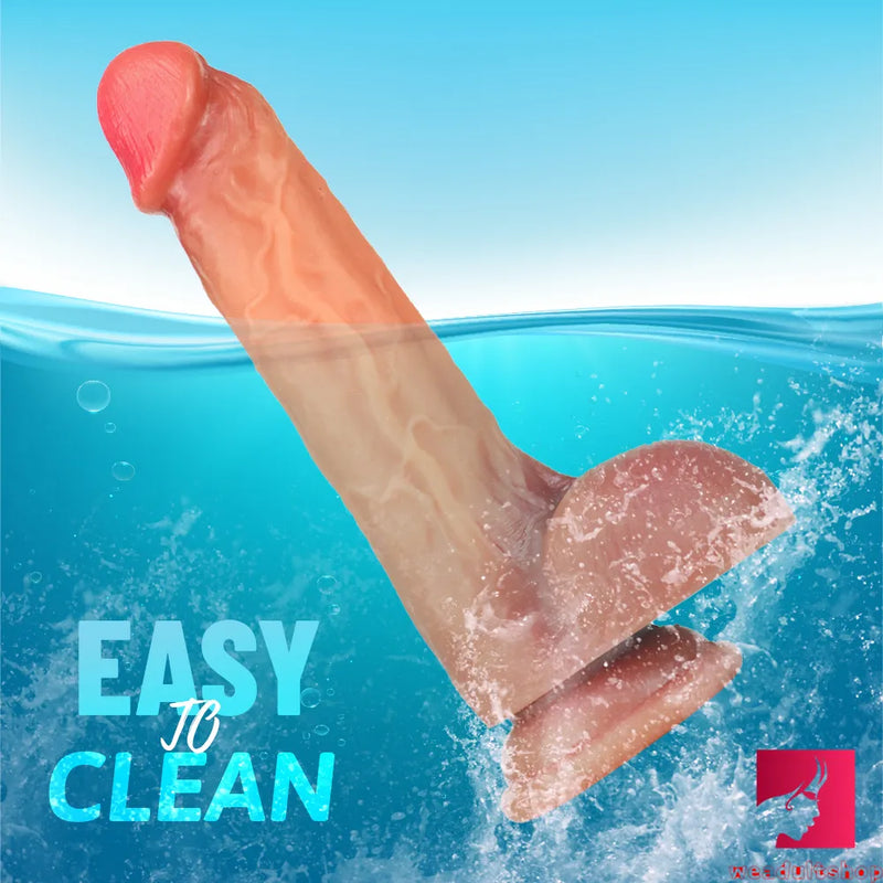 7.6in Soft Silicone Realistic Dildo With Sucker Female Masturbation