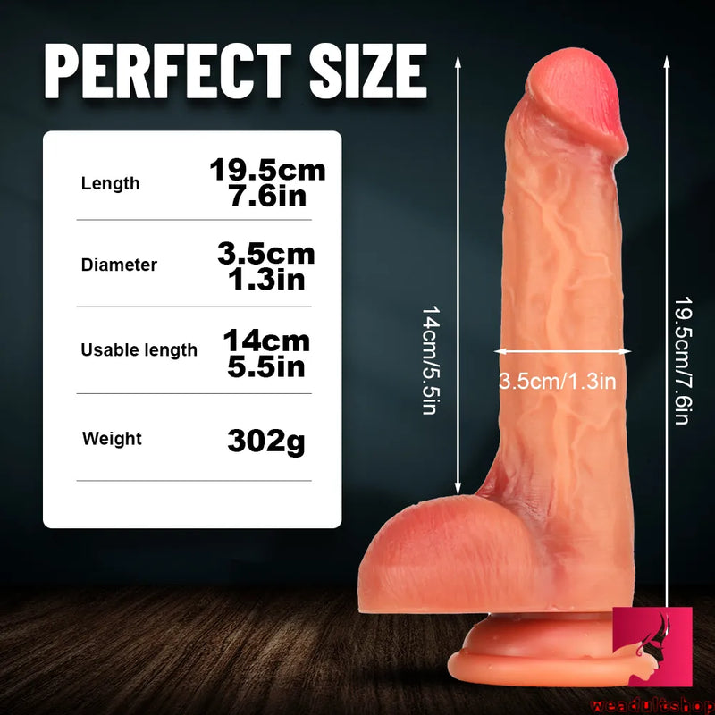 7.6in Soft Silicone Realistic Dildo With Sucker Female Masturbation